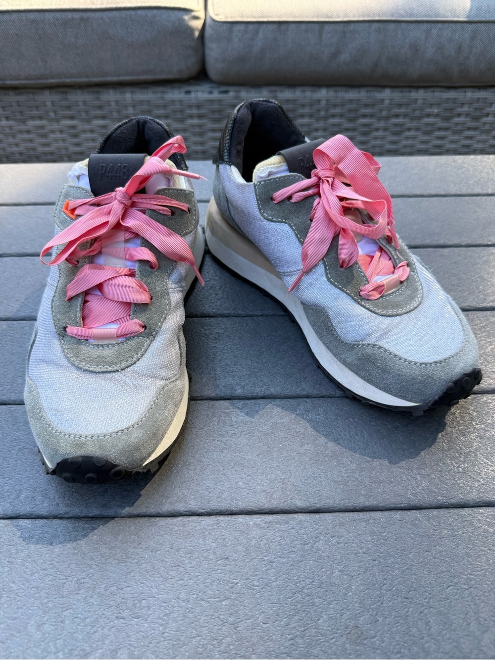P448 Cancun Mesh Shimmer Suede Retro Sneakers Pink Ribbon Laces Shabby Chic